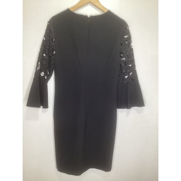 Elie Tahari NWOT Black Cut Out Bell Sleeve Embroidery Evening Cocktail Dress M - Picture 6 of 7